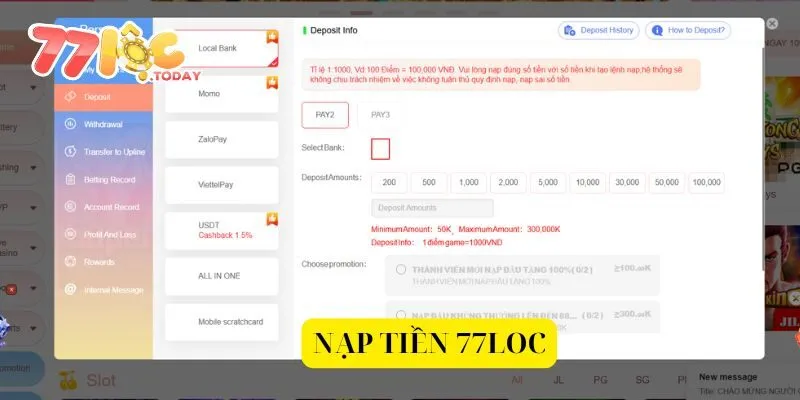 Nạp Tiền 77loc Thông Qua 3 Cách Thức Cơ Bản Để Cá Cược 1 Nạp Tiền 77Loc